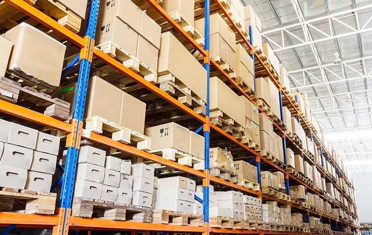 box shelves in a warehouse